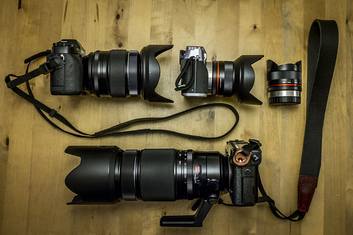 Concert setup: X-T1 with 16-55mm, X-T10 with 12mm (or 8mm fisheye) and X-Pro2 with 50-140mm
